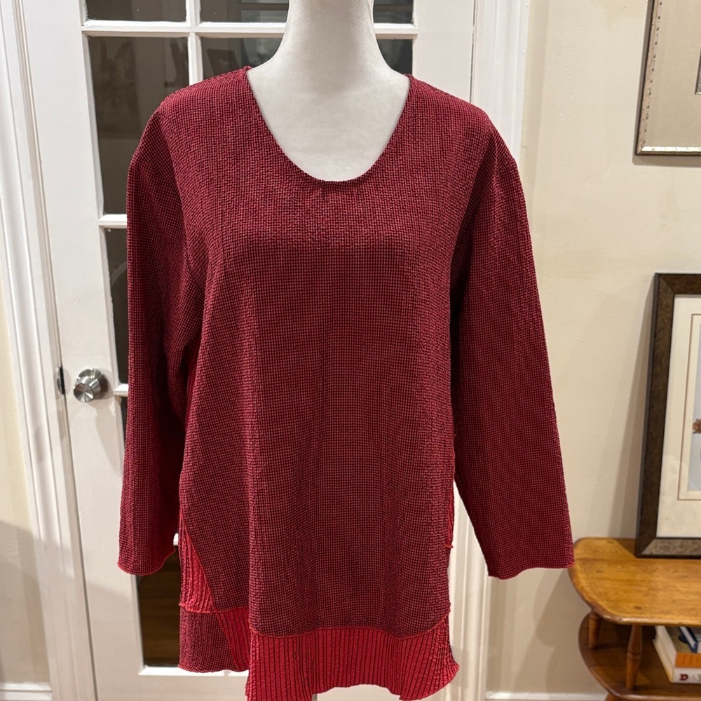 Habitat Red and Black Striped V-Neck Top. Size S